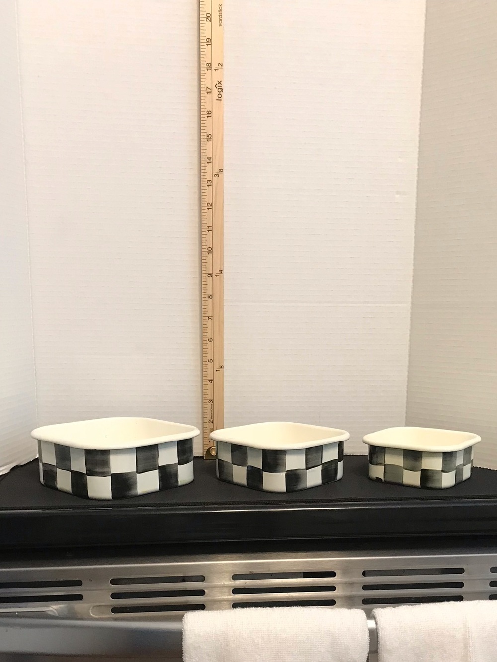Mackenzie Childs Courtly Check Squarage enamelware Storage Containers Bowls